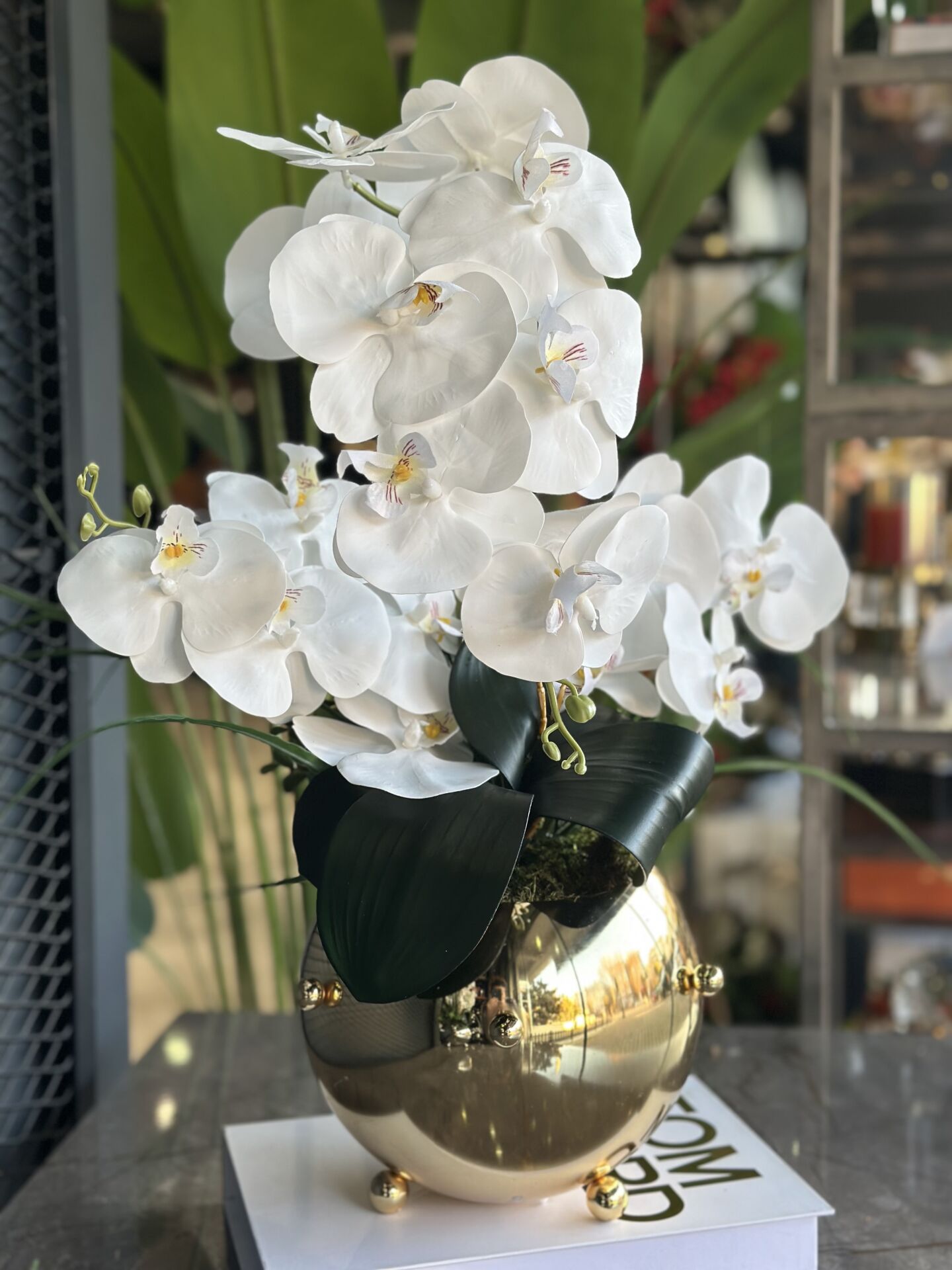Yapay Orkideli Gold Zımba Vazo