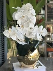 Yapay Orkideli Gold Zımba Vazo