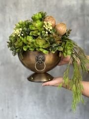 Yapay Çiçekli Armalı Antik Vazo