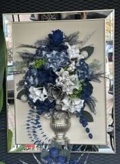 Lateks Çiçekli & Aynalı Gümüş Tablo (sadece tablo)