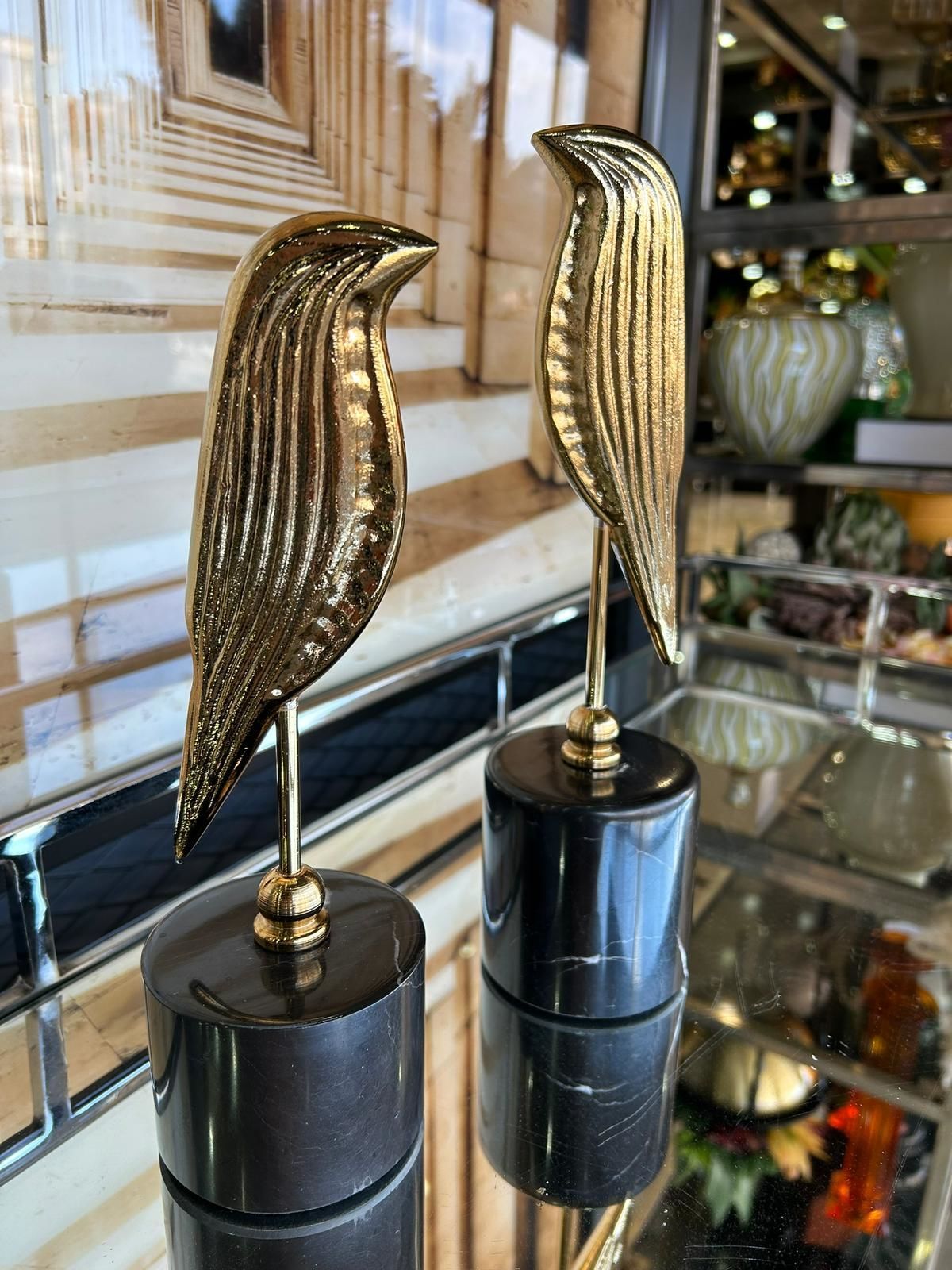 Mermer Kaideli Kuş Dekor Gold