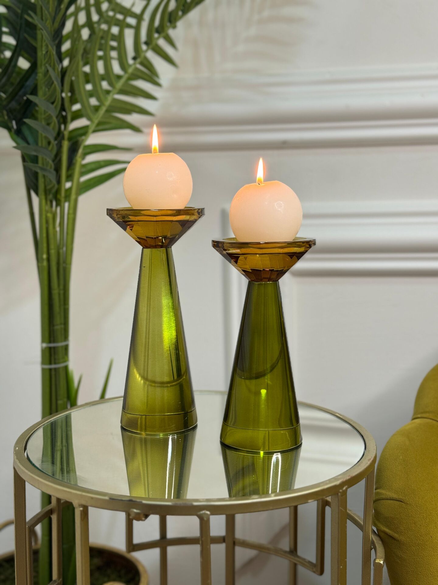 İkili Kristal İthal Ufo Mumluk Set - Haki Yeşili