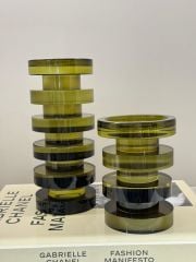 İkili Kristal Galata Mumluk Set - Haki Yeşil