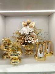 Yapay Çiçekli Gold 5 Parça Set No:1