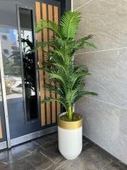 Yapay Arekalı Davul Saksı Krem Gold No:2