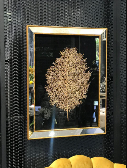 Aynalı & Gold Rose Yapraklı Tablo