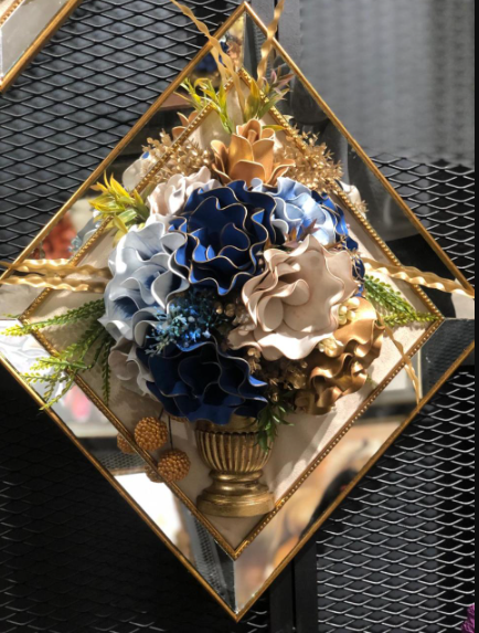 Yapay Çiçekli Gold Baklava Tablo No:15