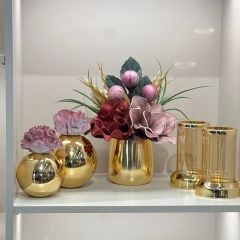 Yapay Çiçekli Gold Bardak Vazo 5 Parça Set No:8