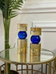 İkili Kristal İthal Mumluk Set - Bal Mavi