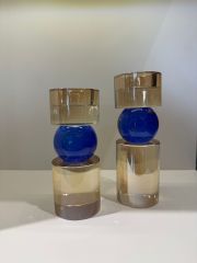 İkili Kristal İthal Mumluk Set - Bal Mavi