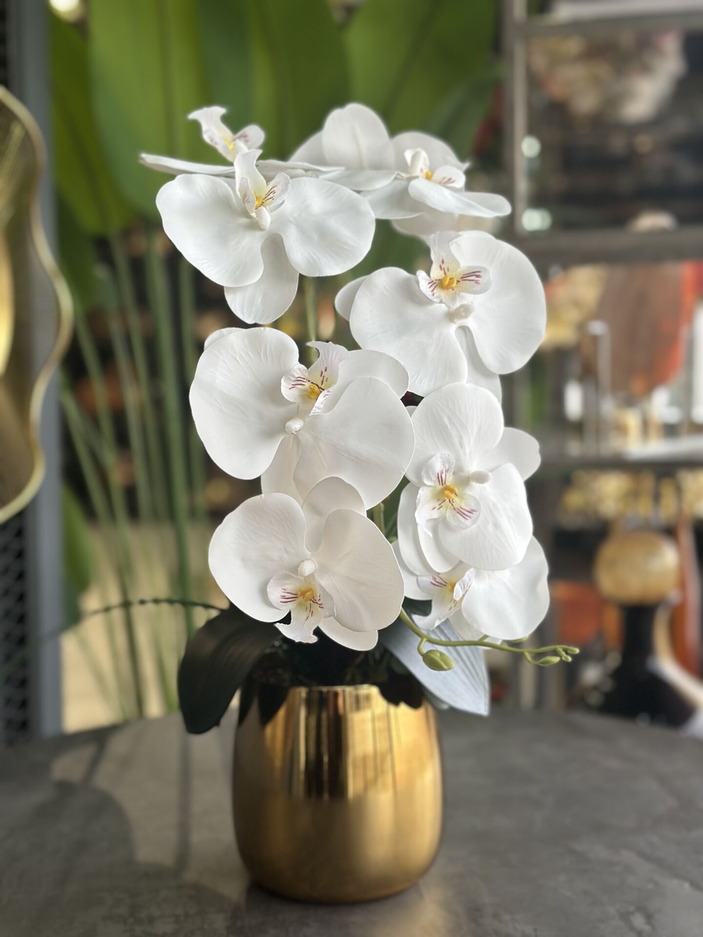 Gold Metal Vazolu Tek Dal Orkide No:6