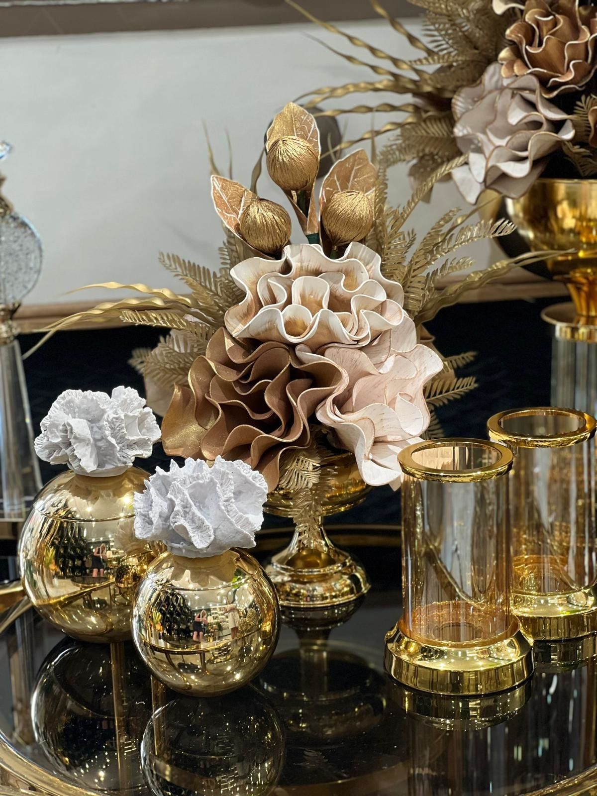 Yapay Çiçekli Gold 5 Parça Set No:2