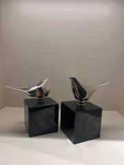 İkili Mermer Kaideli Büyük Kuş Dekor Gümüş