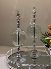 Gümüş Kristal Küre  Çiçekli Vazo Ve Tepsili Set