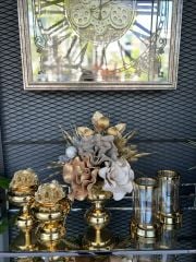 Yapay Çiçekli Gold 5 Parça Set No:3