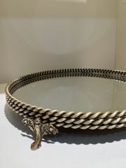 İkili Doğal Mercanlı Metal Küre ve Aynalı Tepsi Eskitme