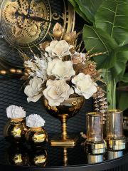 Yapay Çiçekli Gold Kare Ayak Vazo 5 Parça Set No:11