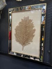 Ayna Çerçeveli Krem Zeminli Yaprak Tablo