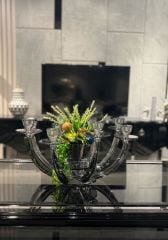 8 Kollu Füme Renk Kristal Şamdan & Çiçek Tanzimli Vazo No:3