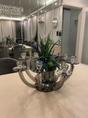 8 Kollu Füme Renk Kristal Şamdan & Çiçek Tanzimli Vazo No:3