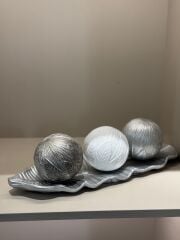 Yaprak Tepsili 3 Top Dekor Ve Çiçekli Küçük Boy Yassı Vazo Set No:3