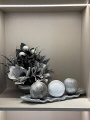 Yaprak Tepsili 3 Top Dekor Ve Çiçekli Küçük Boy Yassı Vazo Set No:3