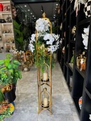 Yapay Orkideli Gold Fener Mumluk