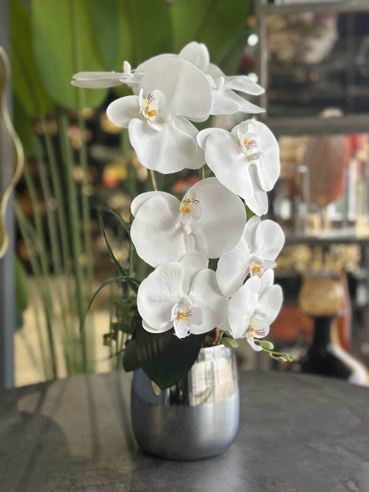 Gümüş Metal Vazolu Tek Dal Orkide No:5