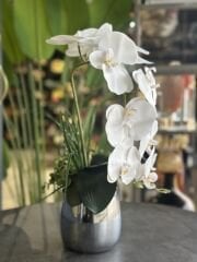 Gümüş Metal Vazolu Tek Dal Orkide No:5