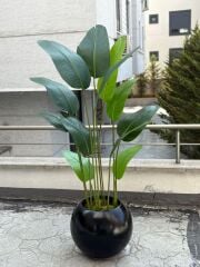 Yapay 12 Yaprak Starliçeli Siyah Top Saksı