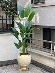 Yapay 20 Yaprak Starliçeli Lüx Metal Saksı