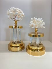 İkili Doğal Mercanlı Kristal Dekor Gold