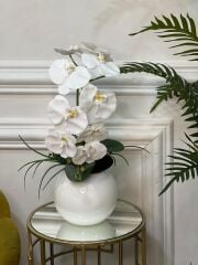 Yapay Orkideli Beyaz Cam Vazo