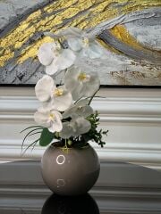 Yapay Orkideli Gri Cam Vazo