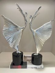 Mermer Kaideli İkili Balerin Dekor Gümüş