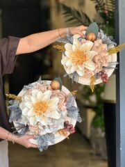 Yapay Çiçekli Ahşap Duvar Süsü No:53