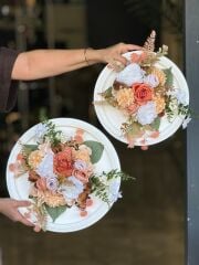 Yapay Çiçekli Ahşap Duvar Süsü No:55