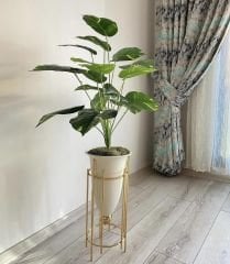 Yapay bitkili krem saksı