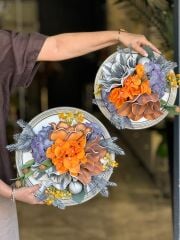 Yapay Çiçekli Ahşap Duvar Süsü No:57