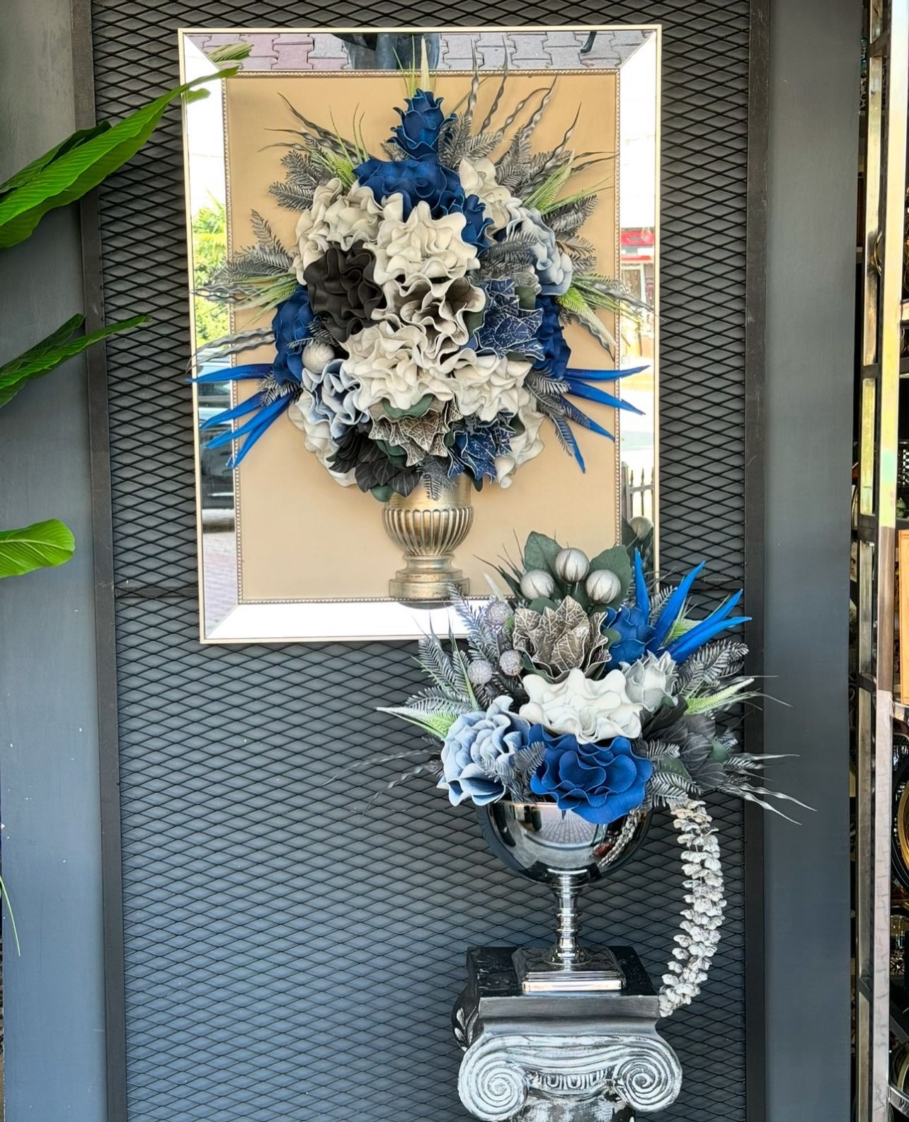 Lateks Çiçekli & Aynalı Gümüş Tablo No:35 (Sadece Tablo Fiyatıdır)