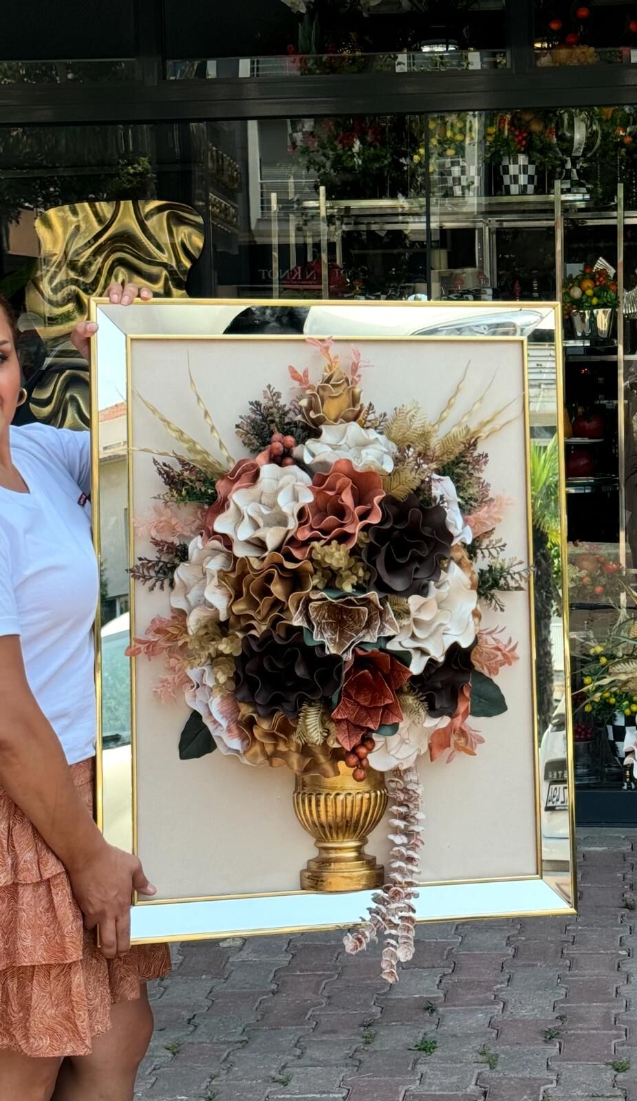 Lateks Çiçekli & Aynalı Gold Tablo No:32