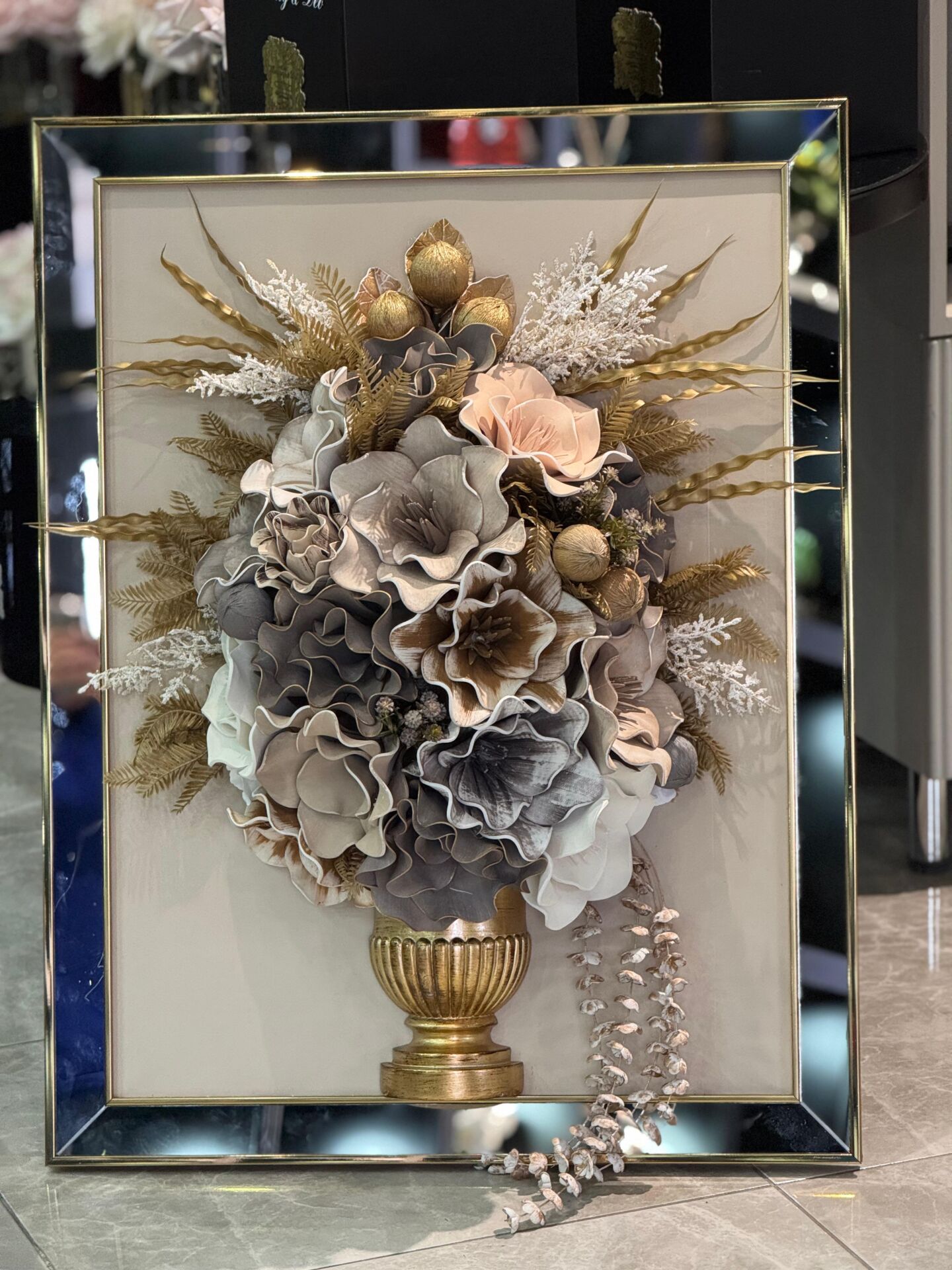 Lateks Çiçekli & Aynalı Gold Tablo No:30