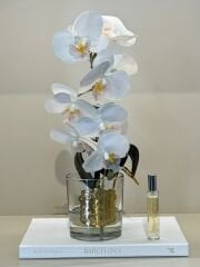 Tek Dal Yapay Orkideli Cam Vazo (gold plakalı)
