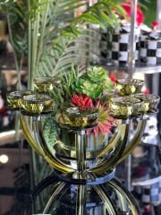 8 Kollu Yeşil  Renk Kristal Şamdan & Çiçek Tanzimli Vazo