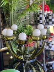 8 Kollu Yeşil  Renk Kristal Şamdan & Çiçek Tanzimli Vazo