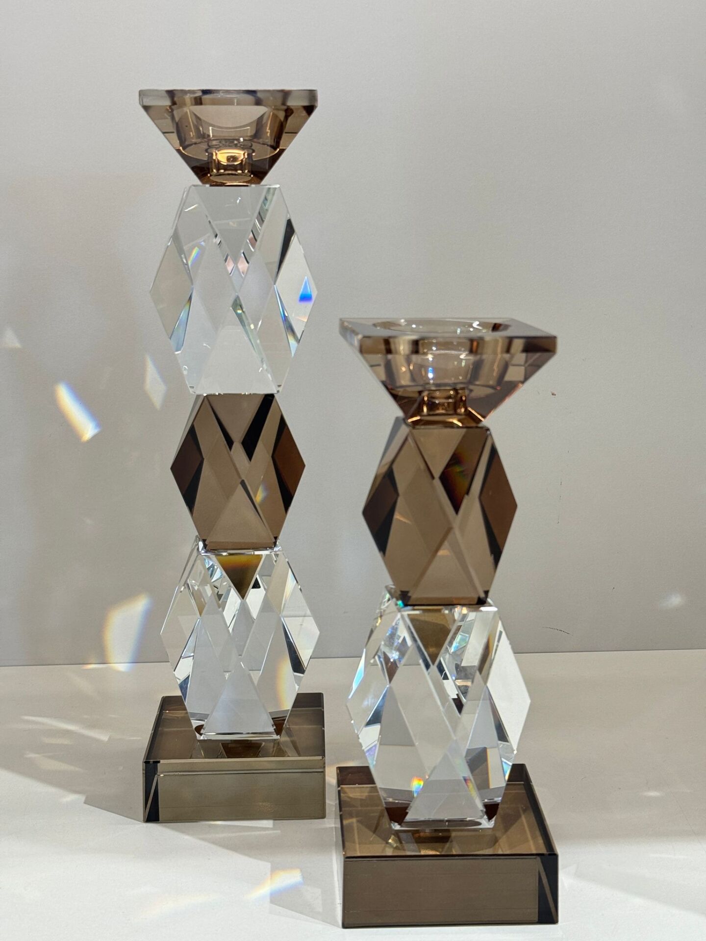 İkili Kristal Prizma Şamdan Bronz