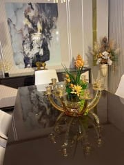 8 Kollu Bal Renk Kristal Şamdan & Çiçek Tanzimli Vazo No:2