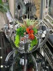 8 Kollu Füme Renk Kristal Şamdan & Çiçek Tanzimli Vazo No:2