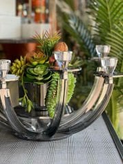 8 Kollu Füme Renk Kristal Şamdan & Çiçek Tanzimli Vazo No:2