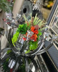 8 Kollu Füme Renk Kristal Şamdan & Çiçek Tanzimli Vazo No:2